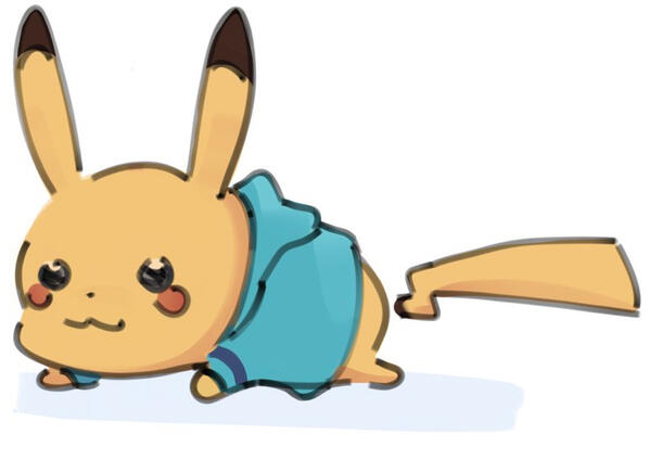 Fanart of a Pikachu wearing Derapchu's hoodie. Art by @notscorb on Twitter.