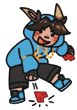 Offical Lifesteal sticker of Derapchu throwing a Minecraft hardcore heart on the ground.